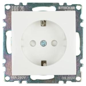 Розетка 1-м 16А С/У З/К со шторками Белый Катрин
