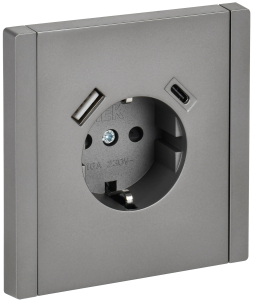 Розетка 1-м 16А С/У З/К со шторками+USB A+С 18Вт винтовое крепление Сталь Forte&Piano