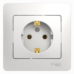 Розетка 1-м 16А С/У З/К в сборе с рамкой Белый Glossa