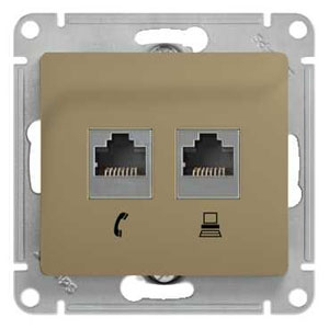 Розетка двойная RJ11+RJ45 Титан Glossa