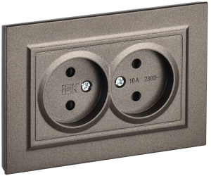 Розетка 2-м 10А С/У со шторками в сборе Темная Бронза Brite