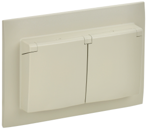 Розетка 2-м 16А С/У З/К с крышкой IP44 в сборе Бежевый Skandy