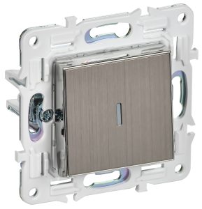 Переключатель 1-кл 10А C/У проходной с индикатором Металл Никель Skandy