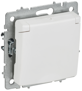 Розетка 1-м 16А С/У З/К со шторками с крышкой IP20 Арктический Белый Brite