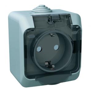 Розетка 1-м 16А О/У З/К со шторками IP44 Серый Etude