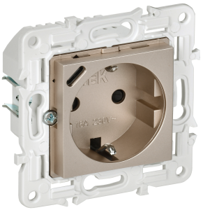 Розетка 1-м 16А С/У З/К со шторками+USB С 18Вт Шампань Skandy