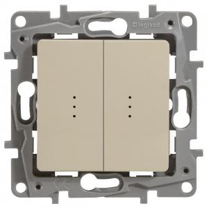 Переключатель 2-клавишный с подсветкой, 10А, авт. клем Слоновая кость Etika Legrand