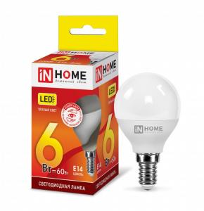 Лампа светодиодная LED-ШАР-VC 6Вт 230В Е14 3000К 570Лм IN HOME