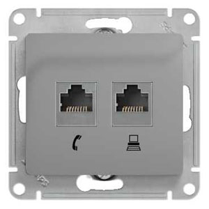 Розетка двойная RJ11+RJ45 алюм Glossa