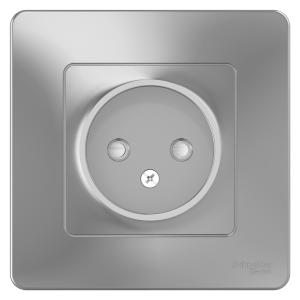 Розетка 1-м 16А С/У со шторками Алюминий Blanca