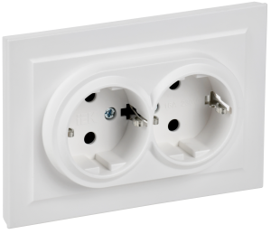 Розетка 2-м 16А С/У З/К cо шторками в сборе Арктический Белый Brite