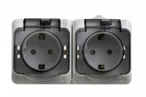 Розетка 2-м 16А О/У З/К со шторками IP44 Cерый Etude