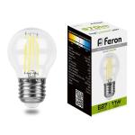 Лампа сд Е27 G45  11W 4000К филамент шар прозрач.LB-511 Feron