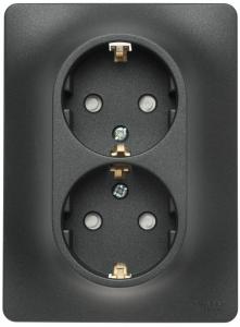 Розетка 2-м 16А С/У З/К со шторками в сборе с рамкой Антрацит Glossa