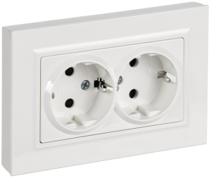 Розетка 2-м 16А С/У З/К со шторками плоская в сборе Белый Brite