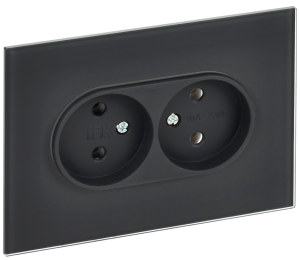 Розетка 2-м 10А С/У для плоской вилки Стекло графит Skandy