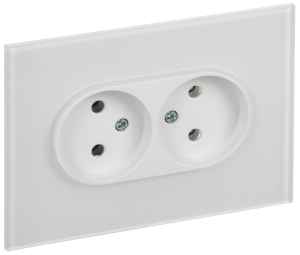 Розетка 2-м 10А С/У для плоской вилки Стекло Арктический белый Skandy