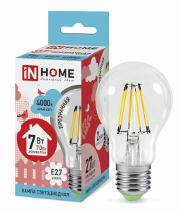 Лампа светодиодная LED-A60-deco 7Вт 230В Е27 4000К 630Лм прозрачная IN HOME