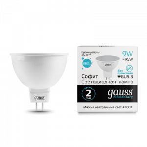 Лампа светодиодная Gauss Elementary MR16 GU5.3 9W 4100K 1/10/100
