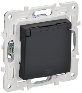 Розетка 1-м 16А С/У З/К со шторками с крышкой IP44 Графит Skandy