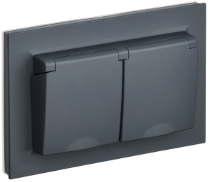 Розетка 2-м 16А С/У З/К cо шторками c крышкой IP44 в сборе Графит Brite