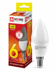 Лампа светодиодная LED-СВЕЧА-VC 6Вт 230В Е14 3000К 570Лм IN HOME