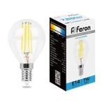 Лампа сд Е14 G45   7W 6400К филамент шар прозрач.LB-52 Feron