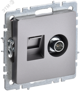 Розетка TV антенна + RJ45 кат.5E С/У Сталь Brite