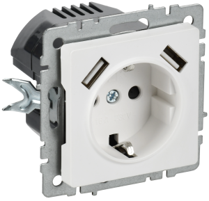 Розетка 1-м 16А С/У З/К со шторками+USB A+A 5В 2,1А Арктический Белый Brite