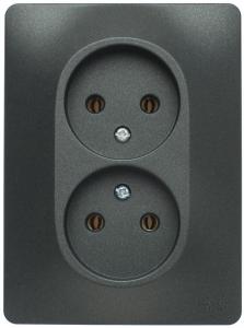 Розетка 2-м 16А С/У в сборе с рамкой Антрацит Glossa