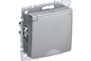 Розетка 1-м 16А С/У З/К со шторками с крышкой IP44 Алюминий Brite