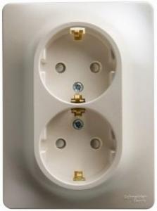 Розетка 2-м 16А С/У З/К в сборе с рамкой Молочный Glossa