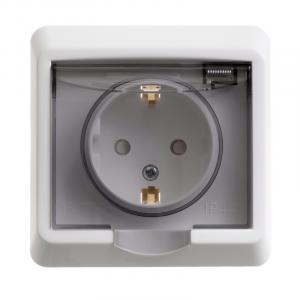 Розетка 1-м 16А С/У З/К со шторками IP44 Белый Etude