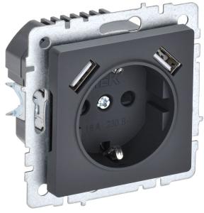 Розетка 1-м 16А С/У З/К со шторками+USB A+А 2.1А Графит Brite