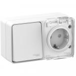 Блок О/У IP54 Розетка 1-м 16А З/К со шторками Выключатель 1-кл 10А Белый AtlasDesign Profi54