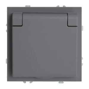 Розетка 1-м 16А С/У со шторками с крышкой IP42 Платиново-серый Эмили