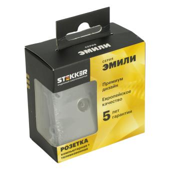 Розетка TV антенна + RJ-45 С/У Платиново-серый Эмили