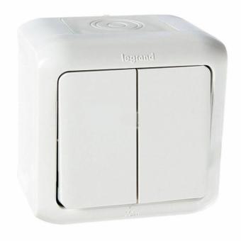 Выключатель 2-клавишный IP44 10А белый Legrand Quteo
