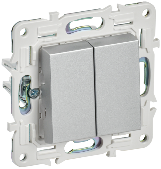 Переключатель 2-кл 10А C/У проходной Серебряный Skandy