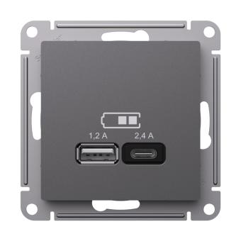 Розетка USB А+С 5В 2,4А С/У Базальт AtlasDesign