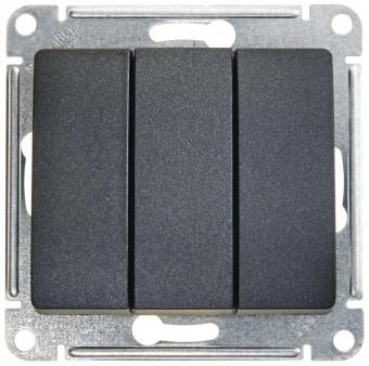 Выключатель 3-кл 10А С/У Антрацит Glossa