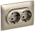 Розетка 2-м 16А С/У З/К со шторками в сборе Шампань Skandy