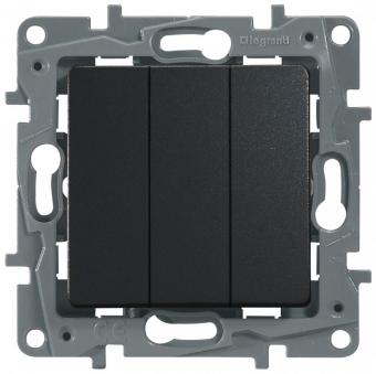 Выключатель 3-клавишный, 10А, авт. клем. Антрацит Legrand Etika