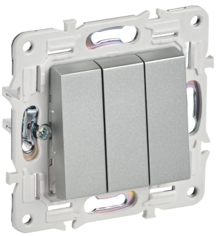 Выключатель 3-кл 10А С/У Серебряный Skandy