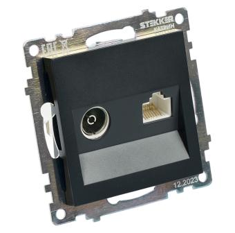 Розетка TV антенна + RJ-45 С/У Черный Катрин