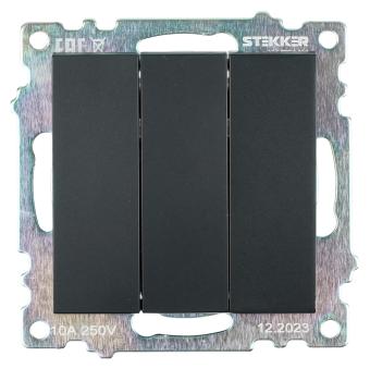 Выключатель 3-кл 10А С/У Черный Катрин