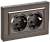 Розетка 2-м 16А С/У З/К cо шторками плоская в сборе Темная Бронза Brite
