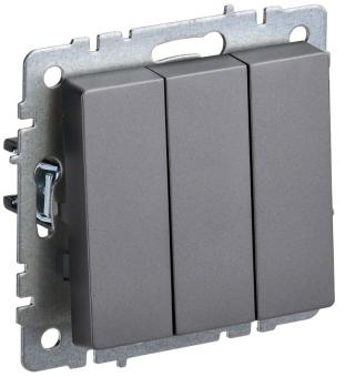 Выключатель 3-кл 10А С/У Сталь Brite