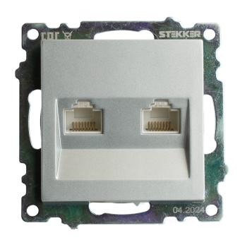 Розетка RJ45+RJ45 С/У Серебро Катрин