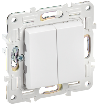 Переключатель 2-кл 10А C/У проходной Арктический белый Skandy